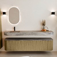 THOR-DLUX 190cm meubles de salle de bains courbe gauche + droite couleur Dusk avec 2 tiroirs et 2 portes. Lavabo suspendu CLOUD Gauche 1 trou pour robinetter couleur Oza.-3