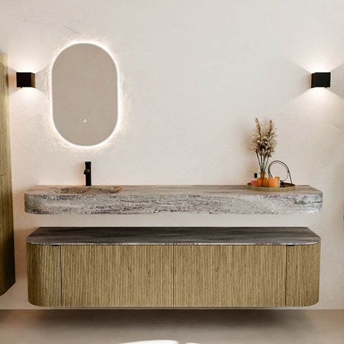 THOR-DLUX 190cm meubles de salle de bains courbe gauche + droite couleur Dusk avec 2 tiroirs et 2 portes. Lavabo suspendu CLOUD Gauche 1 trou pour robinetter couleur Oza.-3