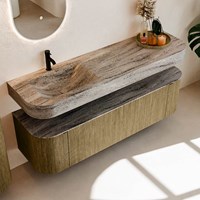 THOR-DLUX 160cm meubles de salle de bains courbe gauche + droite couleur Dusk avec 1 tiroir et 2 portes. Lavabo suspendu CLOUD Gauche 1 trou pour robinetter couleur Oza.-2