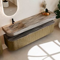 THOR-DLUX 190cm meubles de salle de bains courbe gauche + droite couleur Dusk avec 2 tiroirs et 2 portes. Lavabo suspendu CLOUD Gauche 1 trou pour robinetter couleur Oza.-2