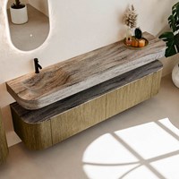 THOR-DLUX 200cm meubles de salle de bains courbe gauche + droite couleur Dusk avec 2 tiroirs et 2 portes. Lavabo suspendu CLOUD Gauche 1 trou pour robinetter couleur Oza.-2
