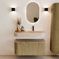 THOR-DLUX 100cm meubles de salle de bains courbe gauche + droite couleur Dusk avec 1 tiroir et 2 portes. Lavabo suspendu CLOUD Droite 1 trou pour robinetter couleur Saba.-3