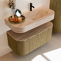 THOR-DLUX 100cm meubles de salle de bains courbe gauche + droite couleur Dusk avec 1 tiroir et 2 portes. Lavabo suspendu CLOUD Droite 1 trou pour robinetter couleur Saba.-2