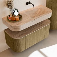 THOR-DLUX 110cm mueble de baño curva izquierda + derecha color Dusk con 1 cajón y 2 puertas. Lavabo suspendido CLOUD Derecho sin orificio color Saba.-2