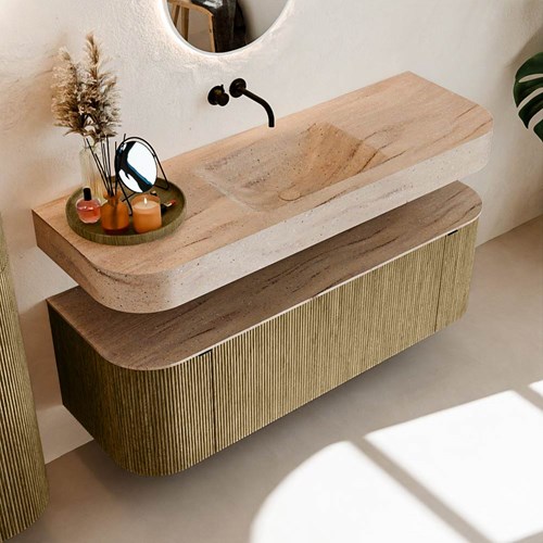 THOR-DLUX 140cm meubles de salle de bains courbe gauche + droite couleur Dusk avec 1 tiroir et 2 portes. Lavabo suspendu CLOUD Centrée sans trou pour robinet couleur Saba.-2