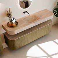 THOR-DLUX 170cm meubles de salle de bains courbe gauche + droite couleur Dusk avec 1 tiroir et 2 portes. Lavabo suspendu CLOUD Centrée sans trou pour robinet couleur Saba.-2