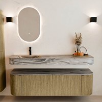 THOR-DLUX 160cm meubles de salle de bains courbe gauche + droite couleur Dusk avec 1 tiroir et 2 portes. Lavabo suspendu CLOUD Gauche 1 trou pour robinetter couleur Sombra.-3