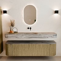 THOR-DLUX 170cm mueble de baño curva izquierda + derecha color Dusk con 1 cajón y 2 puertas. Lavabo suspendido CLOUD Centro sin orificio color Sombra.-3