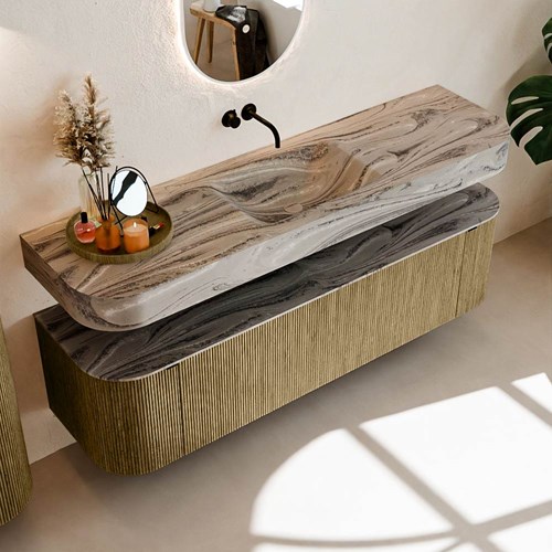 THOR-DLUX 170cm mueble de baño curva izquierda + derecha color Dusk con 1 cajón y 2 puertas. Lavabo suspendido CLOUD Centro sin orificio color Sombra.-2