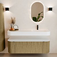 THOR 140cm mueble de baño curva izquierda + derecha color Dusk con 1 cajón y 2 puertas. Lavabo suspendido CLOUD Derecho 1 orificio color Talc.-3