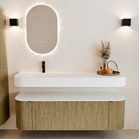 THOR 150cm meubles de salle de bains courbe gauche + droite couleur Dusk avec 1 tiroir et 2 portes. Lavabo suspendu CLOUD Gauche 1 trou pour robinetter couleur Talc.-3