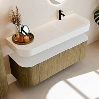 THOR 140cm mueble de baño curva izquierda + derecha color Dusk con 1 cajón y 2 puertas. Lavabo suspendido CLOUD Derecho 1 orificio color Talc.-2
