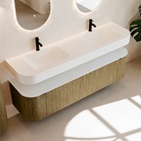 THOR 170cm mueble de baño curva izquierda + derecha color Dusk con 1 cajón y 2 puertas. Lavabo suspendido CLOUD Doble 2 orificios color Talc.-2