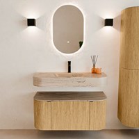 THOR-DLUX 100cm badmeubel ronding links + rechts kleur Oak met 1 lade en 2 deuren. Vrijhangende wastafel CLOUD Midden 1 kraangat kleur Arena.-3