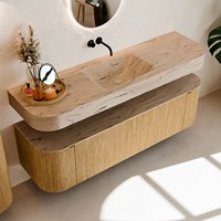 THOR-DLUX 160cm badmöbel kurve links + rechts farbe Oak mit 1 schublade und 2 türen. Frei hängende waschtisch CLOUD Mittig kein hahnloch farbe Arena.-2