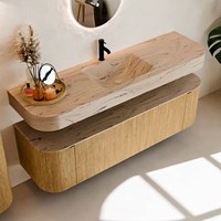 THOR-DLUX 160cm badmeubel ronding links + rechts kleur Oak met 1 lade en 2 deuren. Vrijhangende wastafel CLOUD Midden 1 kraangat kleur Arena.-2