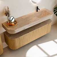 THOR-DLUX 160cm badmöbel kurve links + rechts farbe Oak mit 1 schublade und 2 türen. Frei hängende waschtisch CLOUD Rechts 1 hahnloch farbe Arena.-2