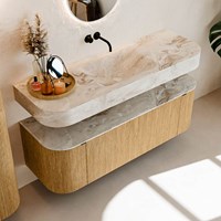 THOR-DLUX 140cm badmöbel kurve links + rechts farbe Oak mit 1 schublade und 2 türen. Frei hängende waschtisch CLOUD Mittig kein hahnloch farbe Frappe.-2