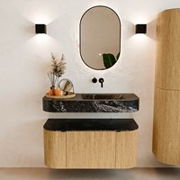 THOR-DLUX 100cm badmeubel ronding links + rechts kleur Oak met 1 lade en 2 deuren. Vrijhangende wastafel CLOUD Rechts zonder kraangat kleur Lava.-3