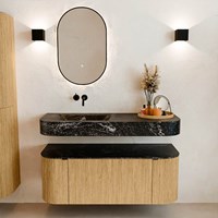 THOR-DLUX 120cm meubles de salle de bains courbe gauche + droite couleur Oak avec 1 tiroir et 2 portes. Lavabo suspendu CLOUD Gauche sans trou pour robinet couleur Lava.-3