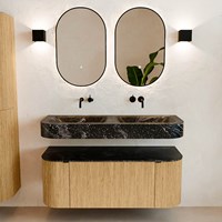 THOR-DLUX 120cm badmöbel kurve links + rechts farbe Oak mit 1 schublade und 2 türen. Frei hängende waschtisch CLOUD Doppelt kein hahnloch farbe Lava.-3