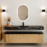 THOR-DLUX 180cm badmeubel ronding links + rechts kleur Oak met 2 lades en 2 deuren. Vrijhangende wastafel CLOUD Midden 1 kraangat kleur Lava.-3