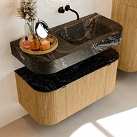 THOR-DLUX 100cm badmeubel ronding links + rechts kleur Oak met 1 lade en 2 deuren. Vrijhangende wastafel CLOUD Rechts zonder kraangat kleur Lava.-2