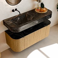 THOR-DLUX 120cm meubles de salle de bains courbe gauche + droite couleur Oak avec 1 tiroir et 2 portes. Lavabo suspendu CLOUD Gauche sans trou pour robinet couleur Lava.-2