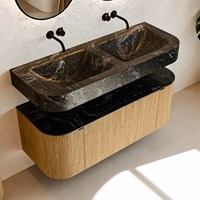 THOR-DLUX 120cm badmöbel kurve links + rechts farbe Oak mit 1 schublade und 2 türen. Frei hängende waschtisch CLOUD Doppelt kein hahnloch farbe Lava.-2