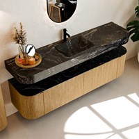 THOR-DLUX 180cm badmeubel ronding links + rechts kleur Oak met 2 lades en 2 deuren. Vrijhangende wastafel CLOUD Midden 1 kraangat kleur Lava.-2