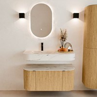 THOR-DLUX 100cm meubles de salle de bains courbe gauche + droite couleur Oak avec 1 tiroir et 2 portes. Lavabo suspendu CLOUD Gauche 1 trou pour robinetter couleur Nata.-3