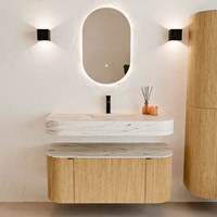 THOR-DLUX 110cm meubles de salle de bains courbe gauche + droite couleur Oak avec 1 tiroir et 2 portes. Lavabo suspendu CLOUD Centrée 1 trou pour robinetter couleur Nata.-3