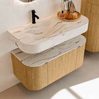 THOR-DLUX 100cm meubles de salle de bains courbe gauche + droite couleur Oak avec 1 tiroir et 2 portes. Lavabo suspendu CLOUD Gauche 1 trou pour robinetter couleur Nata.-2