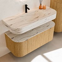THOR-DLUX 110cm meubles de salle de bains courbe gauche + droite couleur Oak avec 1 tiroir et 2 portes. Lavabo suspendu CLOUD Centrée 1 trou pour robinetter couleur Nata.-2