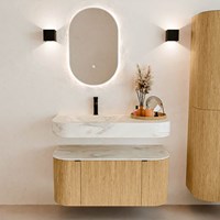 THOR-DLUX 100cm badmeubel ronding links + rechts kleur Oak met 1 lade en 2 deuren. Vrijhangende wastafel CLOUD Links 1 kraangat kleur Ostra.-3