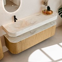 THOR-DLUX 160cm badmeubel ronding links + rechts kleur Oak met 1 lade en 2 deuren. Vrijhangende wastafel CLOUD Links 1 kraangat kleur Ostra.-2