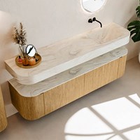 THOR-DLUX 180cm badmeubel ronding links + rechts kleur Oak met 2 lades en 2 deuren. Vrijhangende wastafel CLOUD Rechts zonder kraangat kleur Ostra.-2