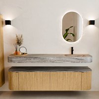 THOR-DLUX 180cm badmeubel ronding links + rechts kleur Oak met 2 lades en 2 deuren. Vrijhangende wastafel CLOUD Rechts 1 kraangat kleur Oza.-3