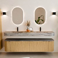 THOR-DLUX 190cm badmeubel ronding links + rechts kleur Oak met 2 lades en 2 deuren. Vrijhangende wastafel CLOUD Dubbel 2 kraangaten kleur Oza.-3