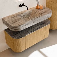 THOR-DLUX 110cm badmöbel kurve links + rechts farbe Oak mit 1 schublade und 2 türen. Frei hängende waschtisch CLOUD Mittig kein hahnloch farbe Oza.-2