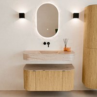 THOR-DLUX 100cm badmeubel ronding links + rechts kleur Oak met 1 lade en 2 deuren. Vrijhangende wastafel CLOUD Midden zonder kraangat kleur Saba.-3