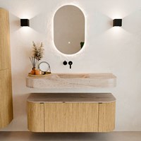 THOR-DLUX 120cm bathroom vanity set curve left + right color Oak with 1 drawer and 2 doors. Wall mounted sink CLOUD Center without tab hole color Saba.-3