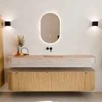 THOR-DLUX 190cm badmeubel ronding links + rechts kleur Oak met 2 lades en 2 deuren. Vrijhangende wastafel CLOUD Midden zonder kraangat kleur Saba.-3