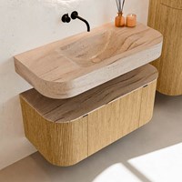 THOR-DLUX 100cm badmeubel ronding links + rechts kleur Oak met 1 lade en 2 deuren. Vrijhangende wastafel CLOUD Midden zonder kraangat kleur Saba.-2