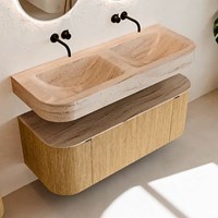 THOR-DLUX 120cm badmöbel kurve links + rechts farbe Oak mit 1 schublade und 2 türen. Frei hängende waschtisch CLOUD Doppelt kein hahnloch farbe Saba.-2