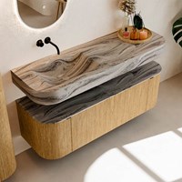 THOR-DLUX 140cm badmöbel kurve links + rechts farbe Oak mit 1 schublade und 2 türen. Frei hängende waschtisch CLOUD Links kein hahnloch farbe Sombra.-2