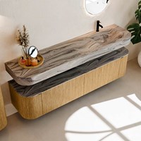 THOR-DLUX 190cm bathroom vanity set curve left + right color Oak with 2 drawers and 2 doors. Wall mounted sink CLOUD Right 1 tab hole color Sombra.-2