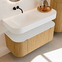 THOR 110cm badmeubel ronding links + rechts kleur Oak met 1 lade en 2 deuren. Vrijhangende wastafel CLOUD Links zonder kraangat kleur Talc.-2