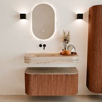 THOR-DLUX 100cm badmeubel ronding links + rechts kleur Ruby met 1 lade en 2 deuren. Vrijhangende wastafel CLOUD Links zonder kraangat kleur Arena.-3
