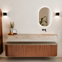 THOR-DLUX 180cm bathroom vanity set curve left + right color Ruby with 2 drawers and 2 doors. Wall mounted sink CLOUD Right without tab hole color Arena.-3